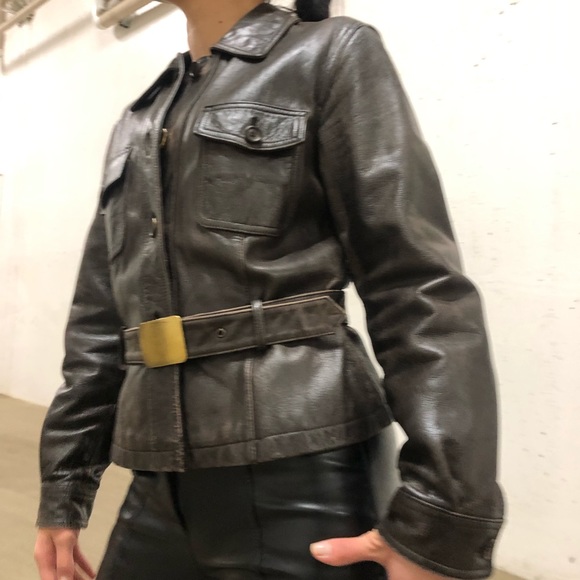 Mid-length leather brown jacket - Picture 2 of 3